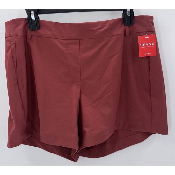 New SPANX Women's Large Sun Washed Red Sunshine Shorts 4" Stretch‎ Pull On - Picture 1 of 8
